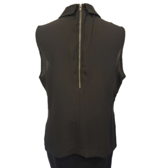 Halogen Sleeveless Embroidered High Collar Zippered Back Blouse Size M - Picture 3 of 9